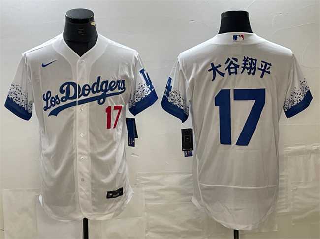 Men's Los Angeles Dodgers #17 Shohei Ohtani White City Connect Flex Base Stitched Baseball Jersey